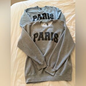 Gildan Gray and Light Blue 'Paris' Crewneck Sweaters
